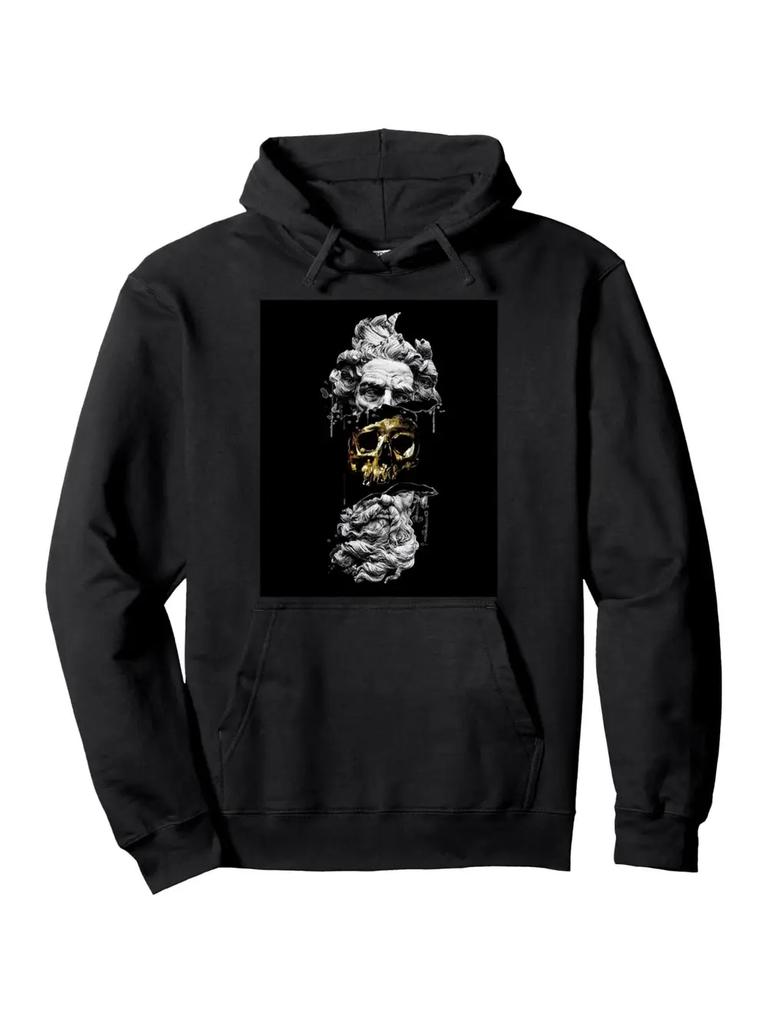 Gothic Hoodie - Black Pullover Sweatshirt with Broken Poseidon Statue Skull