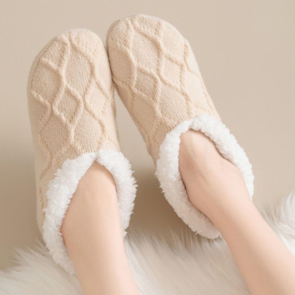 Silica Gel Thicken Velvet Socks Patchwork Sleeping Socks Cute Fleece Socks Women  Fall/Winter