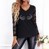 Женская сексуальная футболка с длинным рукавом и v-образным вырезом, кружевная модная футболка с принтом, пуловер, топы, блузка