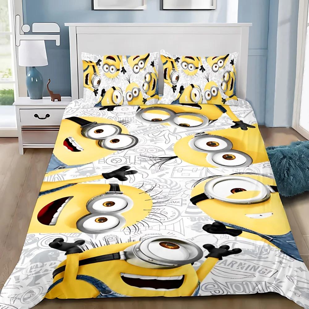 Fashion 3D Cartoon Movie M-Minions Duvet Cover Pillowcases Bedding Set, for Adult Girl Boy Bedroom DecorationGift,Birthday Gift
