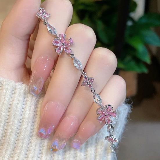 Women Bracelet Shiny Rhinestones Inlaid Flower Shape Adjustable Bracelet Versatile Fashion Accessory