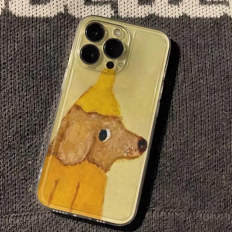 Масляная живопись Желтая собака Черная кошка Чехол для телефона Для iPhone 17 Air 16 e 15 14 13 12 11 Pro Max Plus Mini SE 2020 2022 Силиконовый чехол