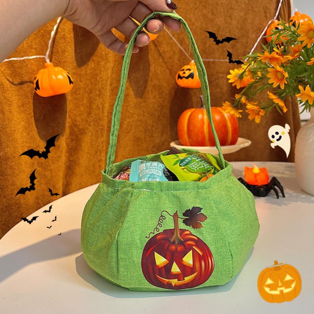 Portable Funny Halloween Candy Bag Printing Storage Bucket Trick or Treat Bag Nylon Gifts Pouch Pumpkin Handbag Children