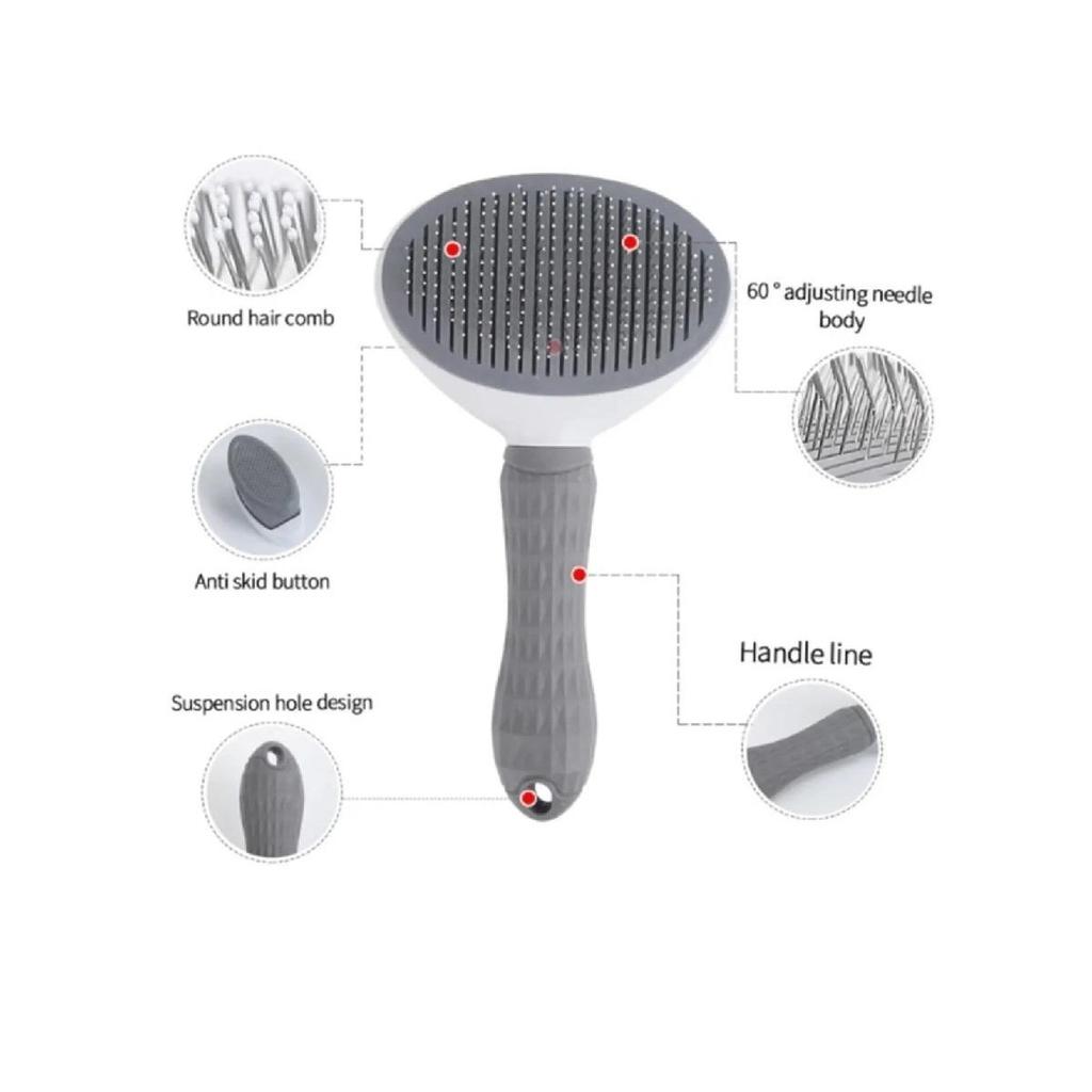 Автоматическая чистящая щетка для домашних животных на пуговицах, расческа для сбора волос для кошек и собак, серая