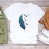 (Asian Size) Women Print Lady Feather Love Trend Cute Lovely Tee Top Clothing Casual Short Sleeve Fashion Tshirt Female Graphic T-shirt