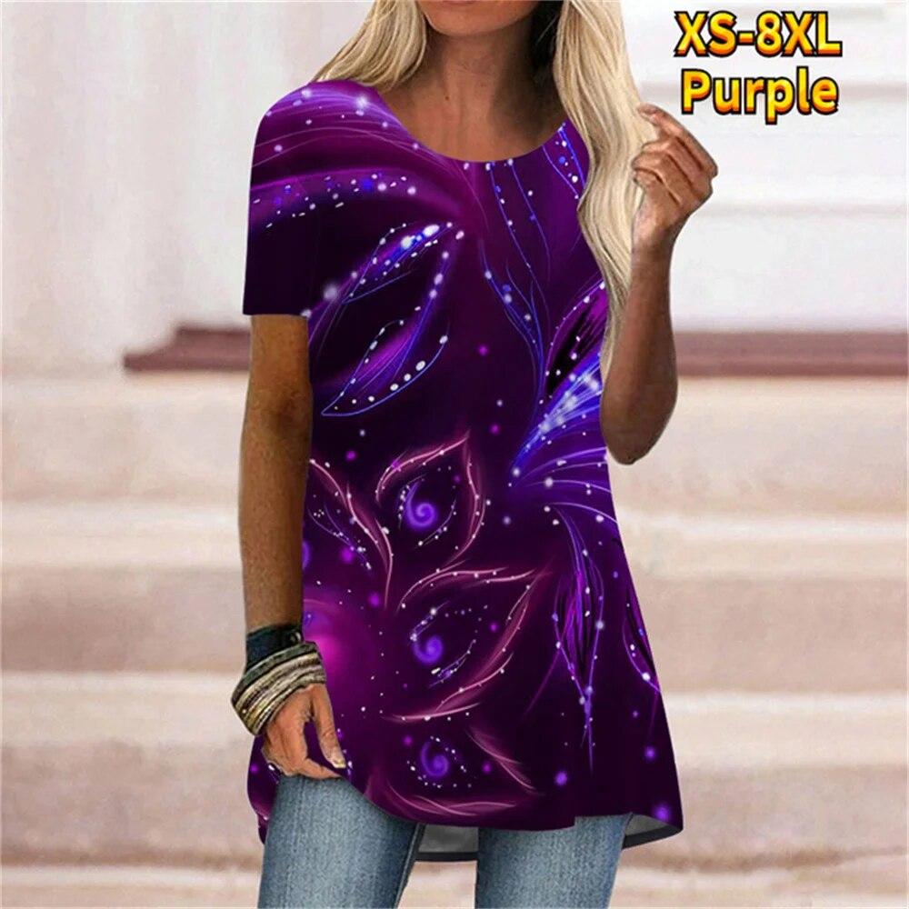 New Summer Casual Women Tshirt Loose Flower Digital 3D Printing Short Sleeve O-neck Pullovers Top Fashion Daily Street Tees