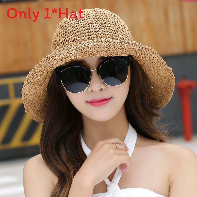 Handwoven Straw Hat For Women With Large Brim Summer Sunshade Foldable Sun Hat For Beach And Outdoor Use