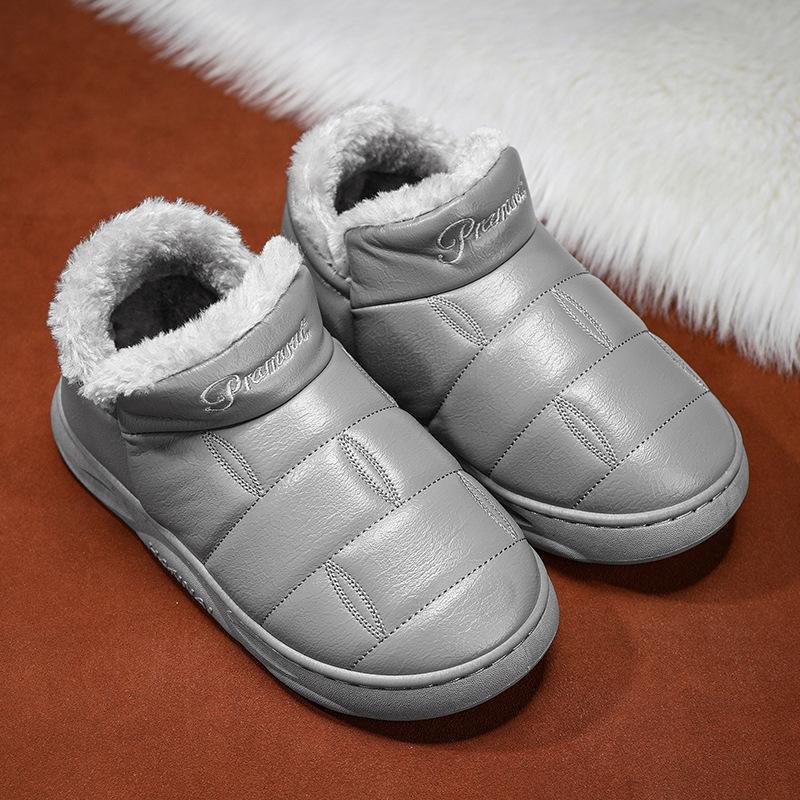 2024 winter warm cotton slippers at home indoor waterproof and non-slip shoes with thick soles and wool outside