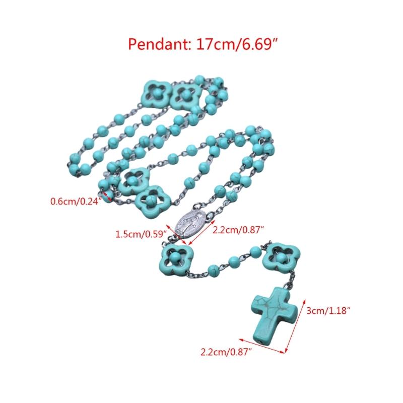 Синие бирюзовые бусины-четки, ожерелья с подвеской в ​​виде католического креста, ожерелья для женщин, ювелирные изделия, медитация, христианские религиозные религиозные