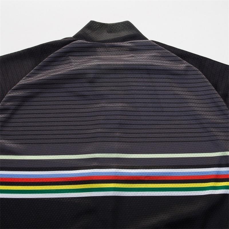 Короткий велосипедный трикотаж с защитой от пота, черные брюки-комбинезон, комплект одежды для велосипеда, спортивные трикотажные изделия с разноцветными полосками, черные мужские костюмы для велосипедной одежды