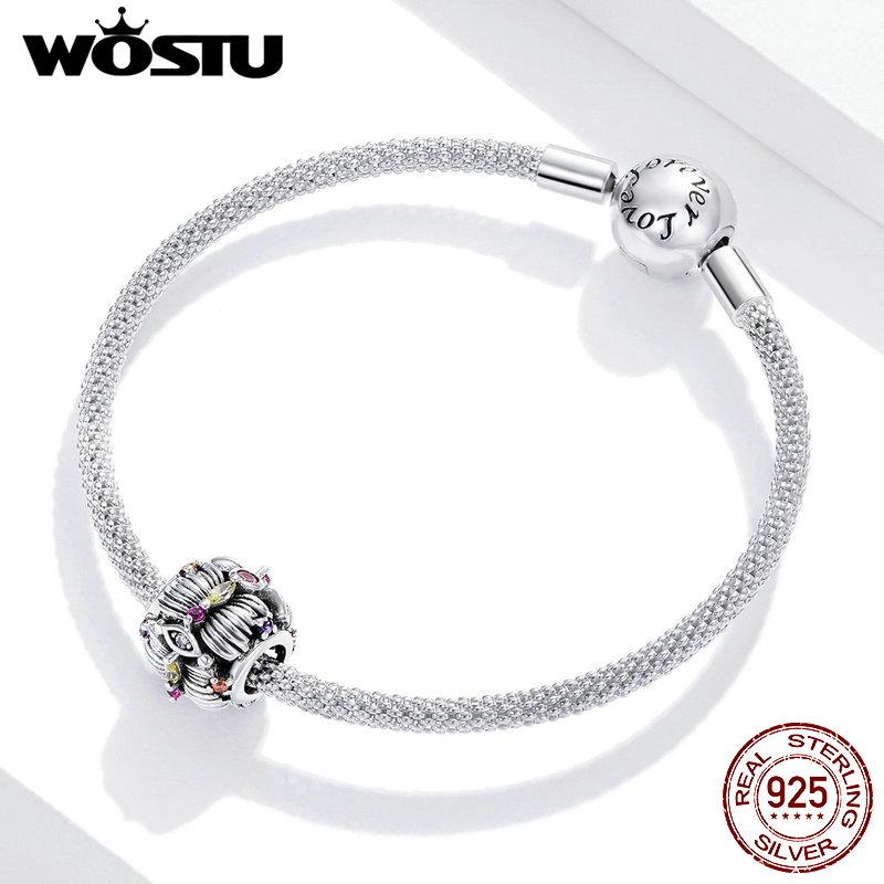 WOSTU Очаровательные бусины в стиле ретро из стерлингового серебра 925 пробы с цветущими цветами и бабочками подходят для оригинального браслета диаметром 3 мм.