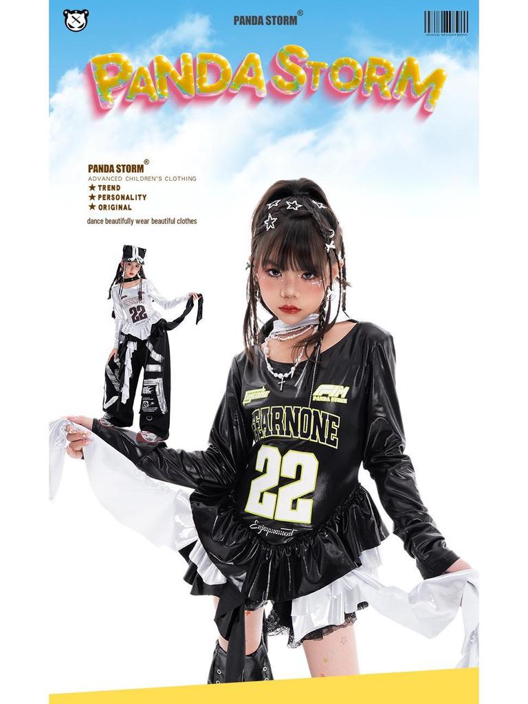 Модный джазовый хип-хоп костюм для девочек - Футболка с длинным рукавом и брюки для уличных танцев