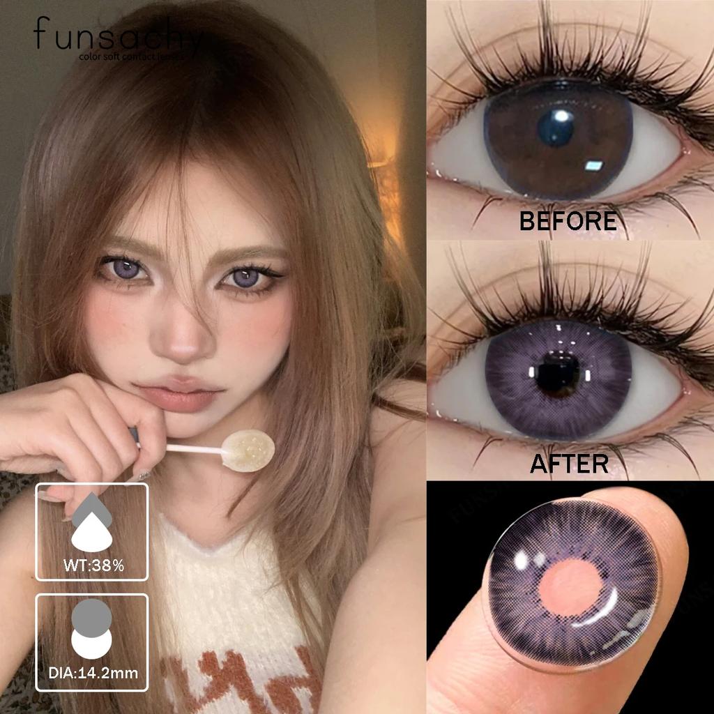FUNSACHY 1 пара корейских линз, цветные контактные линзы, натуральные линзы для глаз, мягкие голубые линзы для зрачков, новые коричневые косметические средства, годовая цена