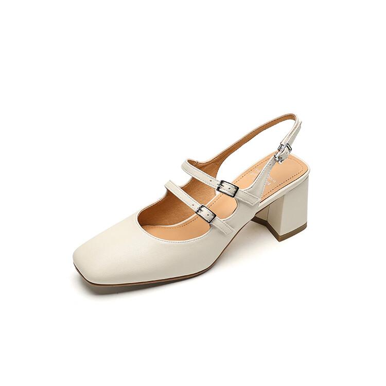 Модные летние сандалии Мэри Джейн с квадратным носком, на высоком каблуке, с закрытым носком и ремешком на пятке, римские сандалии для женщин, женские сандалии из спилковой кожи