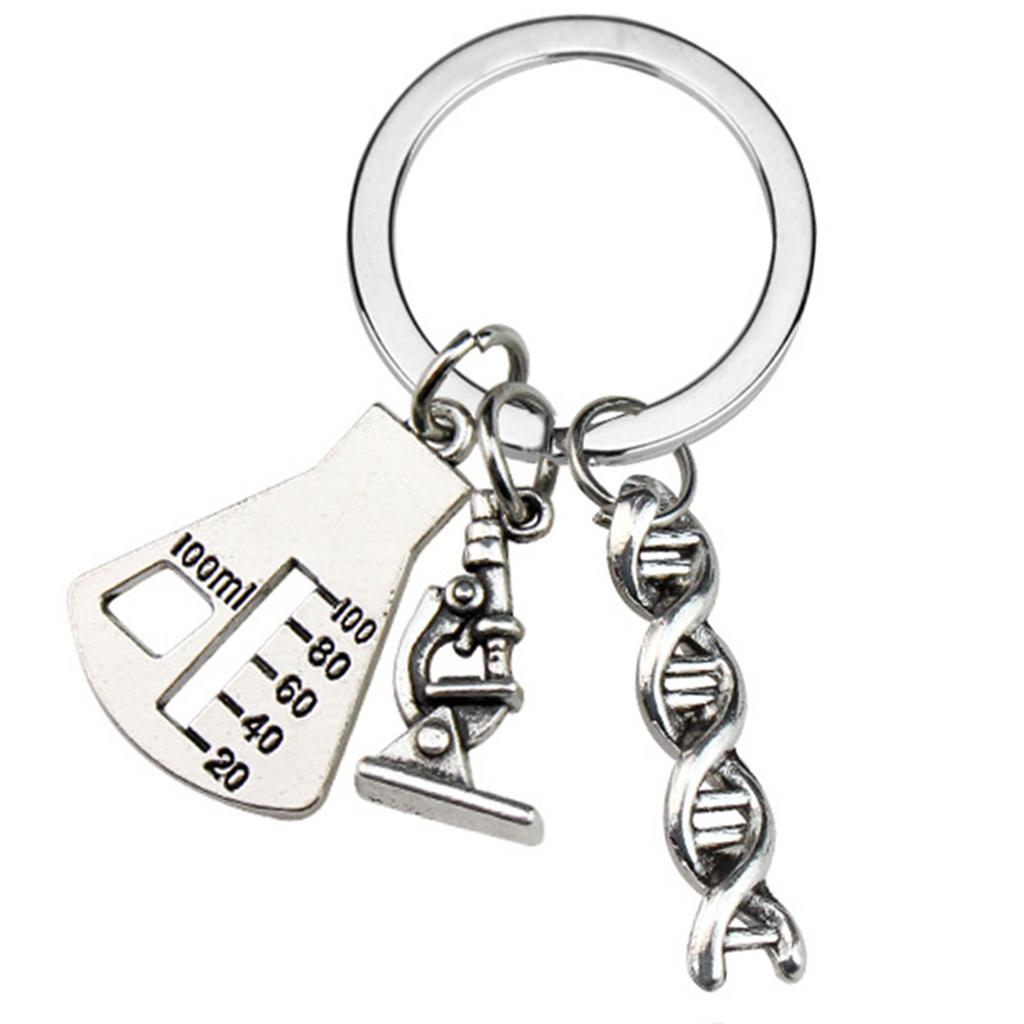 Science Keychain Microscope Chemistry Molecules Key Rings Key Jewelry Metal Texture Suitable for Gifts and Everyday Use