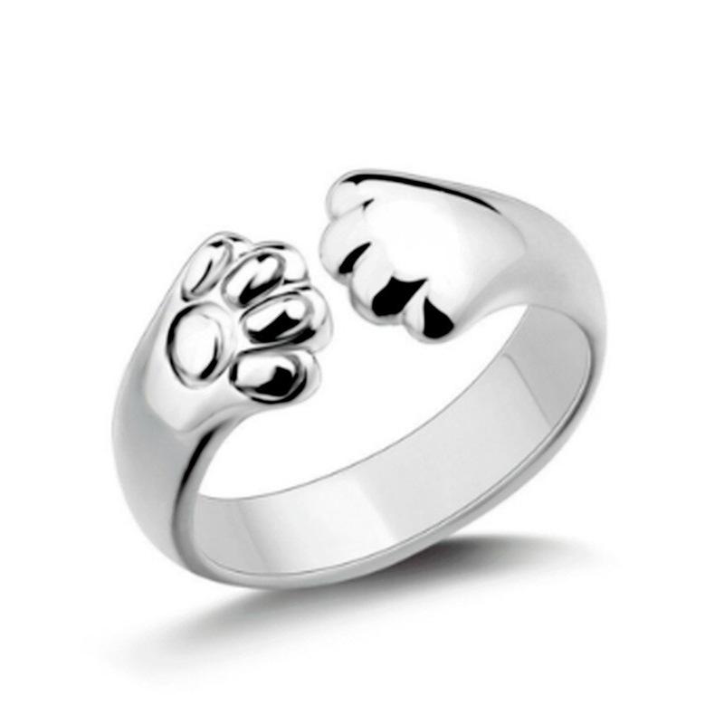 Fashionable Simple Cute Cat Paw Ring Female Open Kt Cat Ring Small Animal Cartoon Hand Ornaments