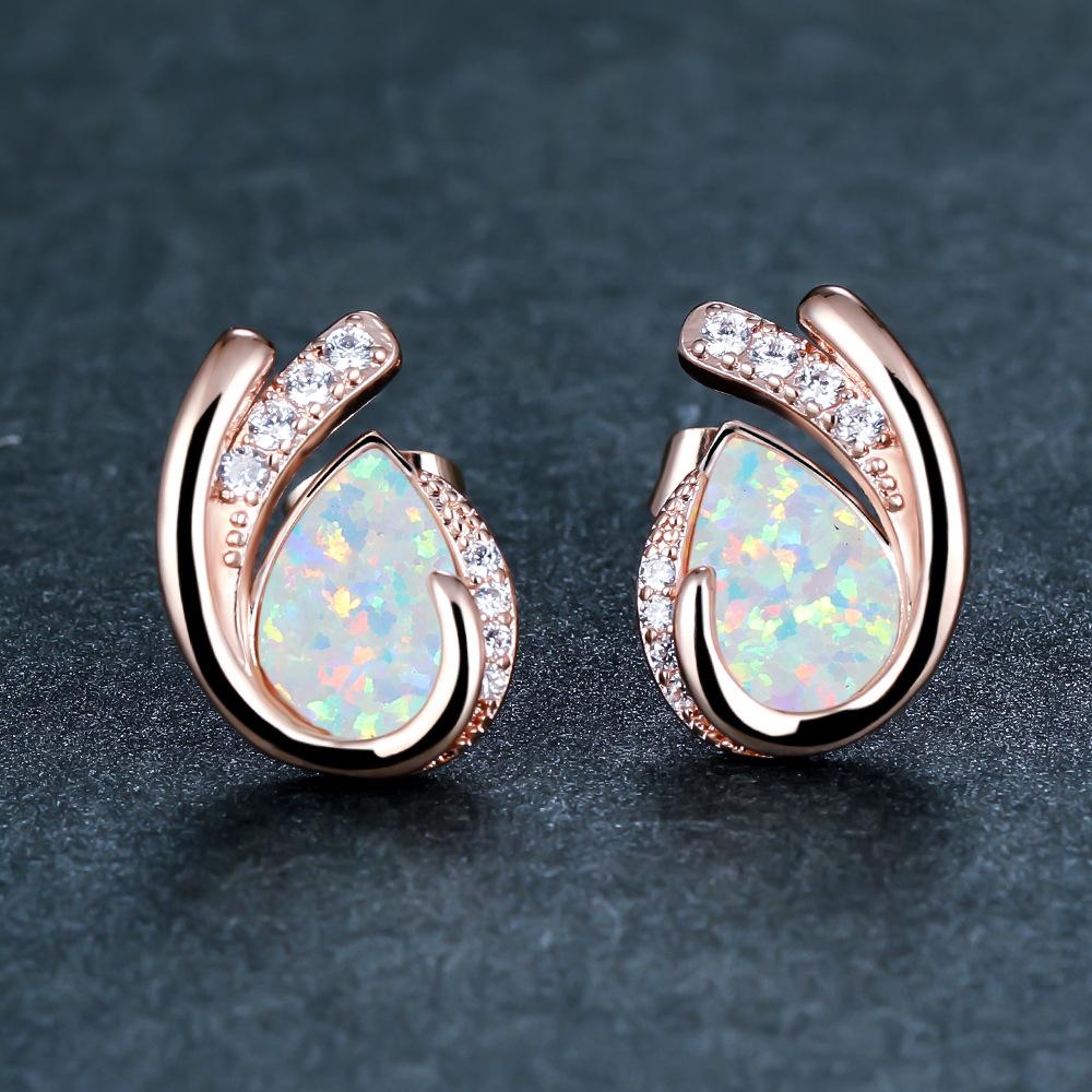 New Gold Rose Gold Water Droplet Blue and White Geometric Diamond Studded Womens Earrings