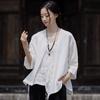 Johnature Женские рубашки в китайском стиле, бандажные льняные однотонные топы, осенние винтажные рубашки с v-образным вырезом и семью рукавами