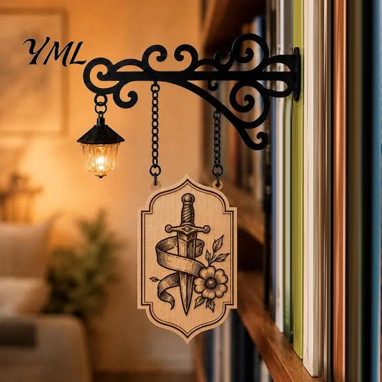 Holiday Gifts for Readers Decorative Bookshelf Lamp with Integrated Bookends, Retro Iron Library Lantern Reading Corner, Vintage Style Lanterns