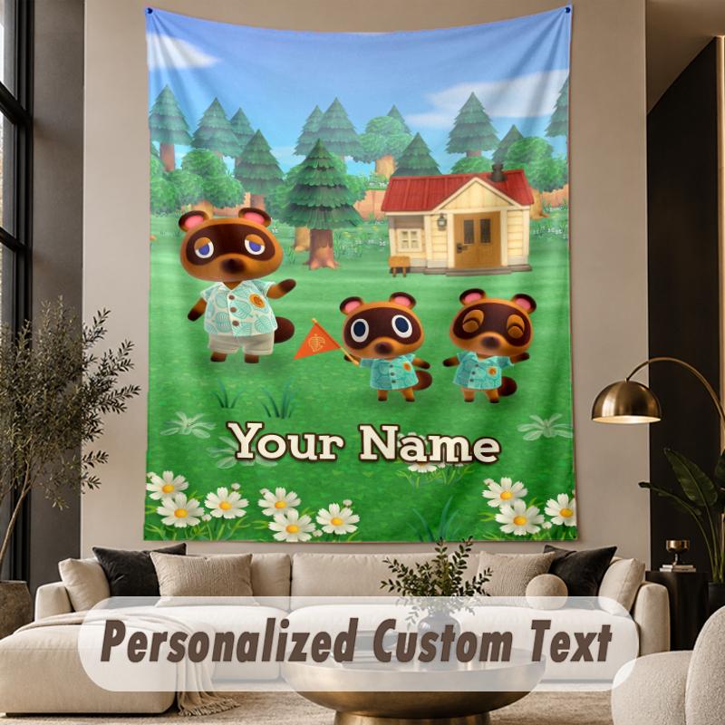 Custom Text Printed Tapestry Animal Crossing Pattern Large Wall Hanging Indoor Room Decor