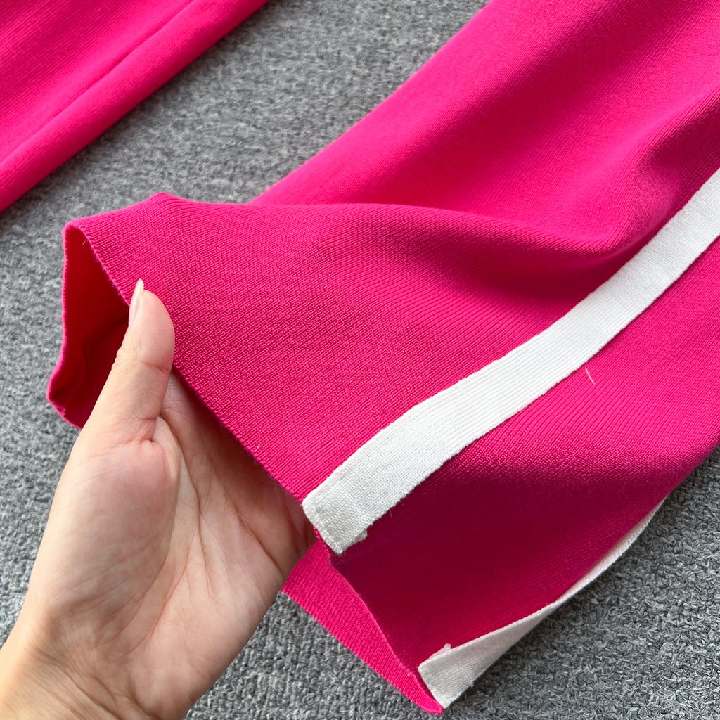 Высококачественный повседневный вязаный модный комплект знаменитостей для женщин, осенне-зимняя рубашка со свободными рукавами + драпированные брюки с высокой талией из двух предметов