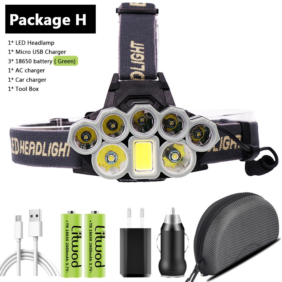 Мощные налобные фонари, светодиодные лампы, USB аккумуляторная батарея 18650, фонарик, водонепроницаемый 5000 люмен