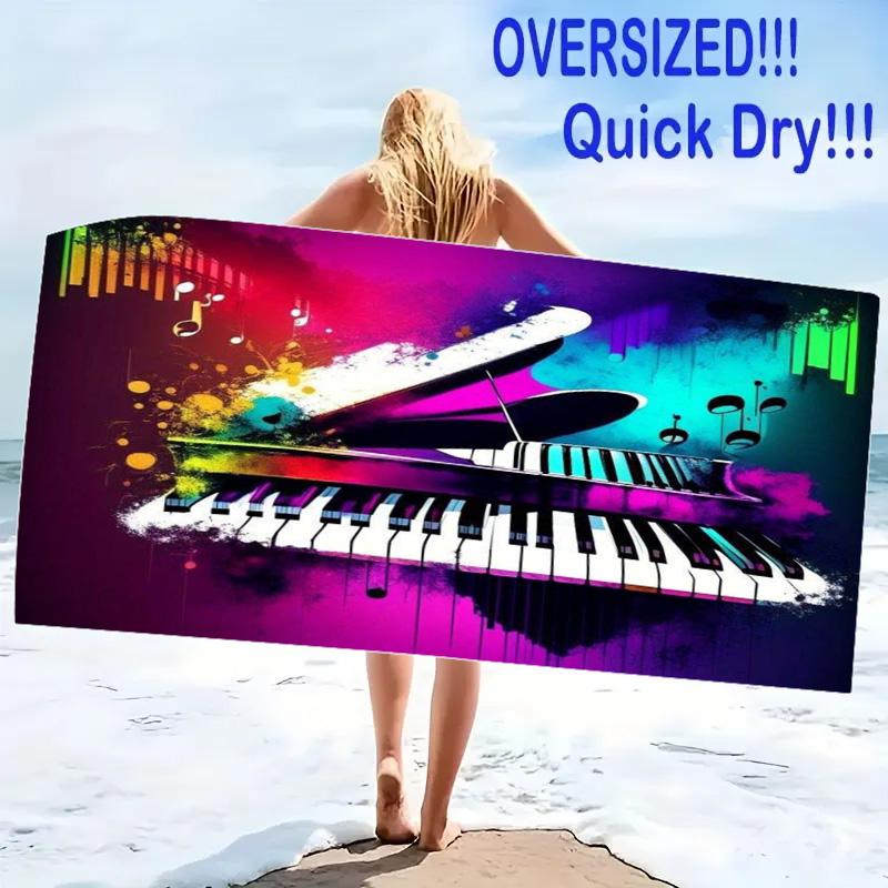 Music Print Beach Towel, Large Soft Quick Dry Towel for Beach Camping Swimming