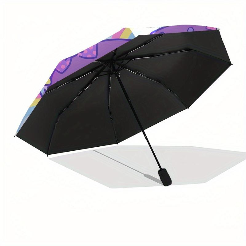 Kuromi Automatic Folding Umbrella-Simple 8-Rib Design, Bright Cartoon Pattern, Durable Iron Frame, Suitable For Travel, Outdoor, Beach-Cute