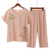 Женский летний удобный домашний костюм из тонкого среза, можно носить на улице, комплект из двух предметов: топ с короткими рукавами и брюки из хлопка и льна