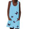 Sleeveless Butterfly Clasp Shoulder Women Print Cotton And Linen Dress