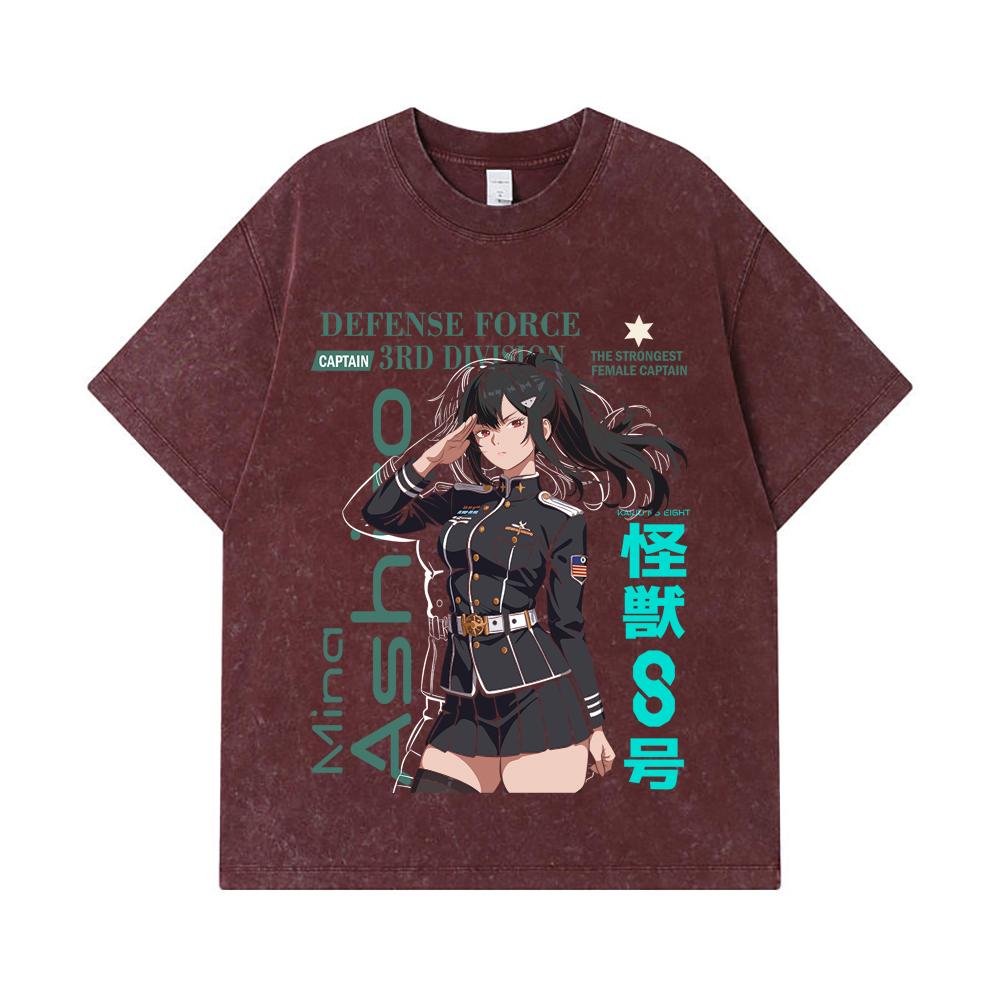 Стиранные футболки 275 г/м² 100% Хлопок Kaiju No 8 V16 Принт Мина Унисекс Тяжелая Хлопковая Футболка