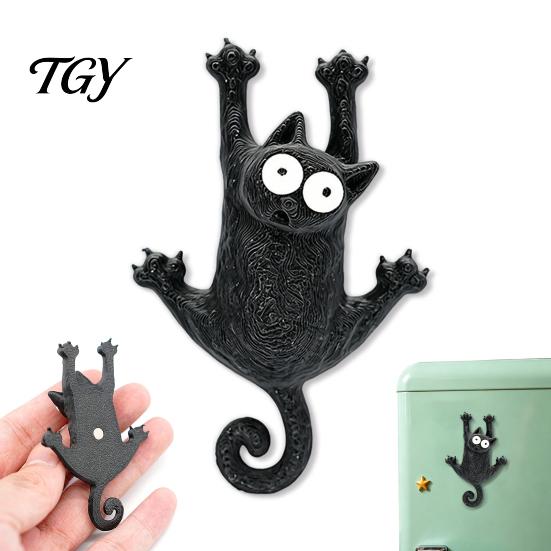 Refrigerator Magnetic Accessories 3D Black Cat Magnet, Cartoon Kitten Fridge Animal Magnet Shape Memo Note Holder for Kitchen Office Whiteboard