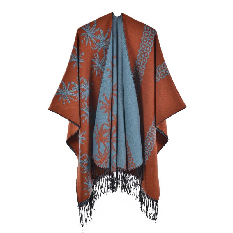 Autumn and Winter Women's Shawl Double-sided Fringed Enlarged and Thickened Split-ended Cape Fashionable Warm Knitted Scarf