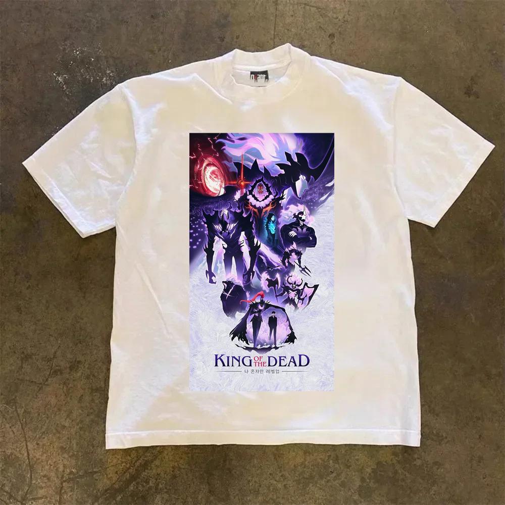 Аниме Solo L-Levelings Shadow Legion Shadow King Print Повседневная уличная одежда для пар Футболка Топ 100% хлопок с коротким рукавом