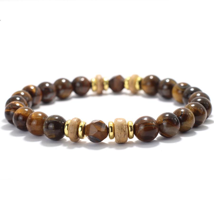 Новый браслет из натурального камня оникса и тигрового глаза для мужчин и женщин, латунные деревянные бусины, браслет-подвеска для пары, 8 мм, бисерный браслет, Pulsera