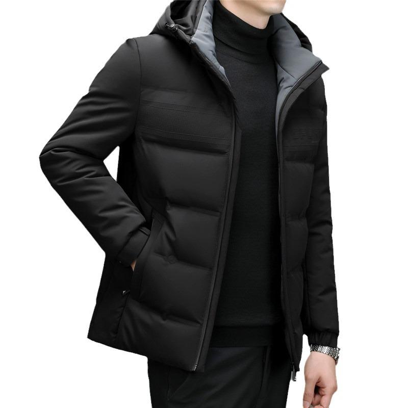 Winter Men's Short and Thick Oversized Down Jacket with Detachable Hat for Middle-aged and Young Men, White Duck Down Loose Warm Jacket