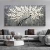 White and Golden Flower Canvas Painting Modern Abstract Flowers Prints and Posters Wall Art Pictures for Living Room Home Decor