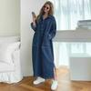 LYRIA Loose Korean Drawstring Denim Dress Women Chic Split Women's Dresses Elegant Blue Pocket Dresses