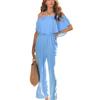 Spring Summer Red Black Blue Off Shoulder Fashion Elegant Casual Wide Leg Jumpsuit for Women