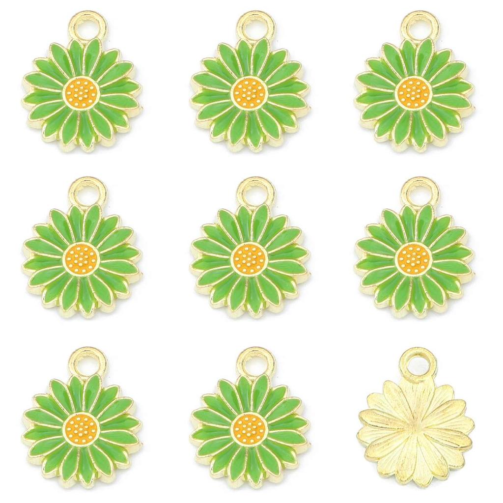 5Pcs Flower Daisy Pendant Alloy Drop Oil Charms For DIY Bracelet Earrings Making Jewelry Findings
