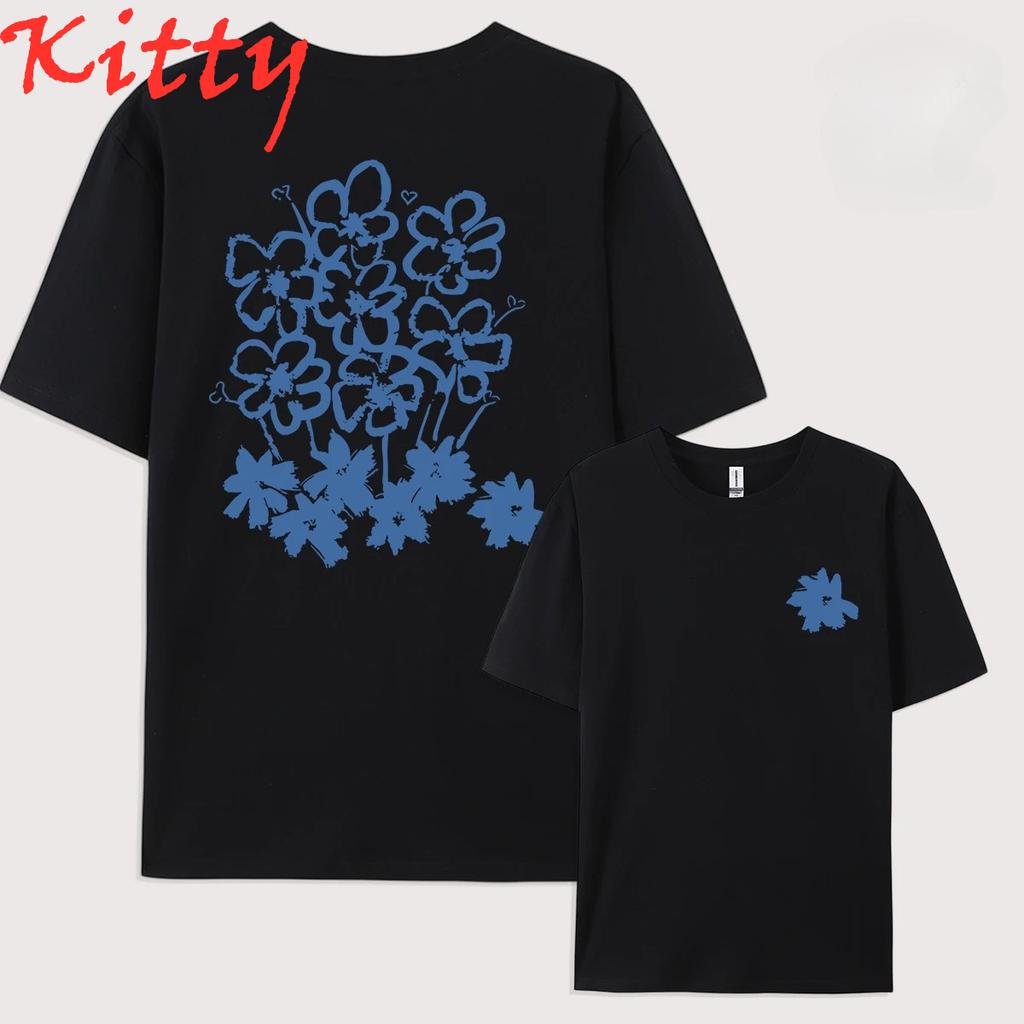 Numerous Flowers Graffiti Print Unisexs Tshirt Y2k Unisex Tshirt Casual Hip Hop Clothes Summer Short Sleeved Unisexs Clothing