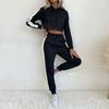Casual Comfort and Versatility Women's Long Sleeve Street Black Hooded Sweatshirt Sweatshirt Sportswear Two Piece Set