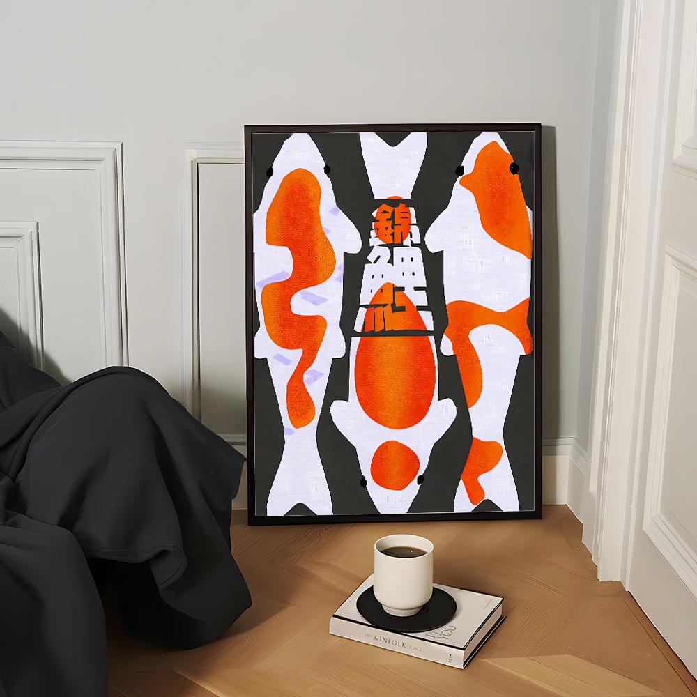 Винтажный японский абстрактный принт для стены, постер, черные волны, кот, кои, холст, живопись для гостиной, домашний декор, постер - без рамы