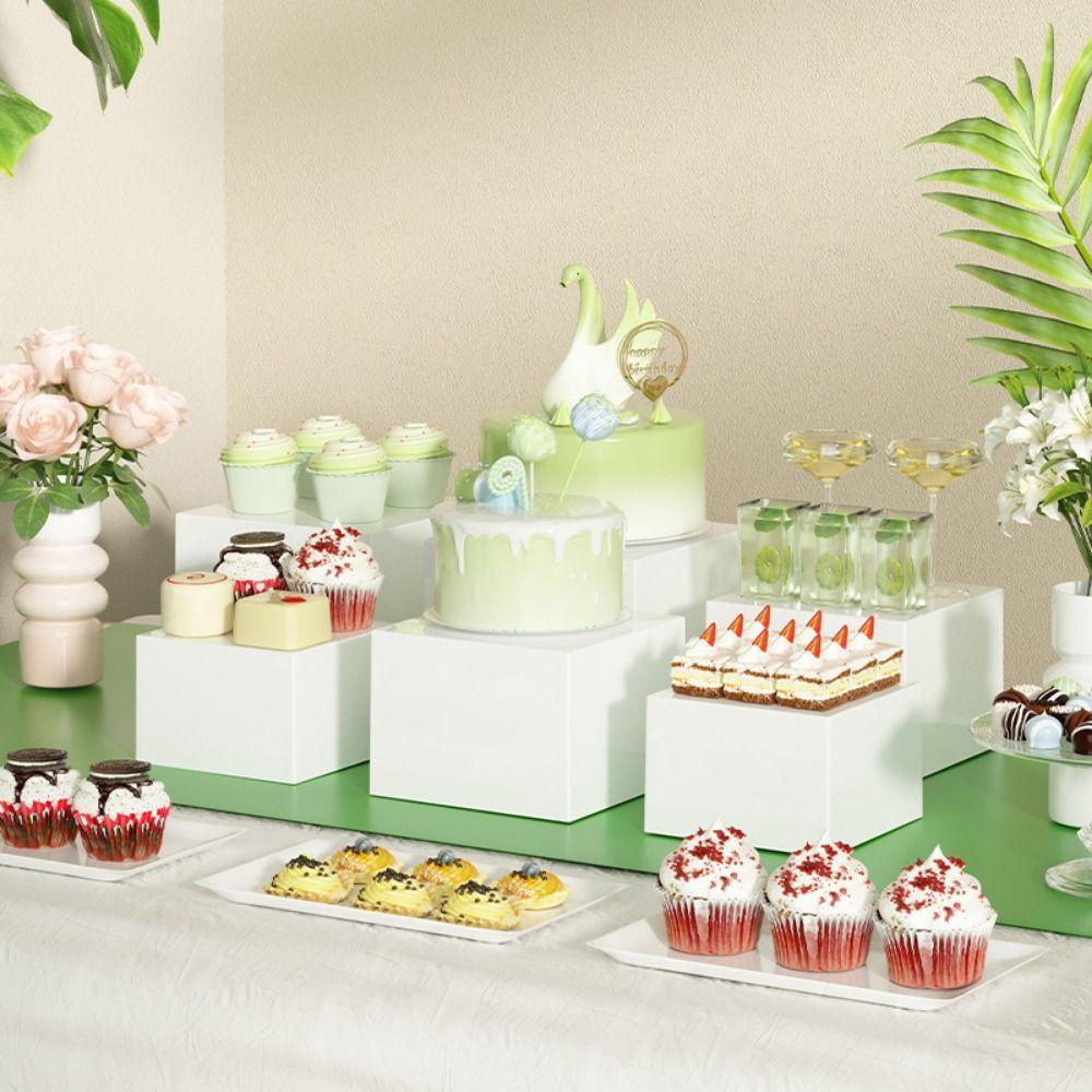 White /Transparent Acrylic Display Cube Stackable Square Shape Dessert Display Stand Nesting Feature 6 Different Sizes