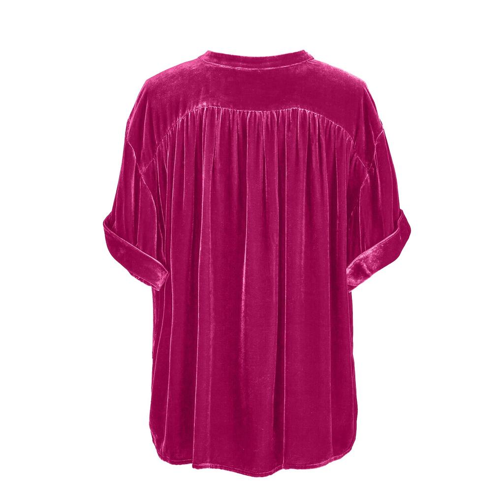 Модные топы из золотистого бархата, однотонная рубашка с короткими рукавами и круглым вырезом