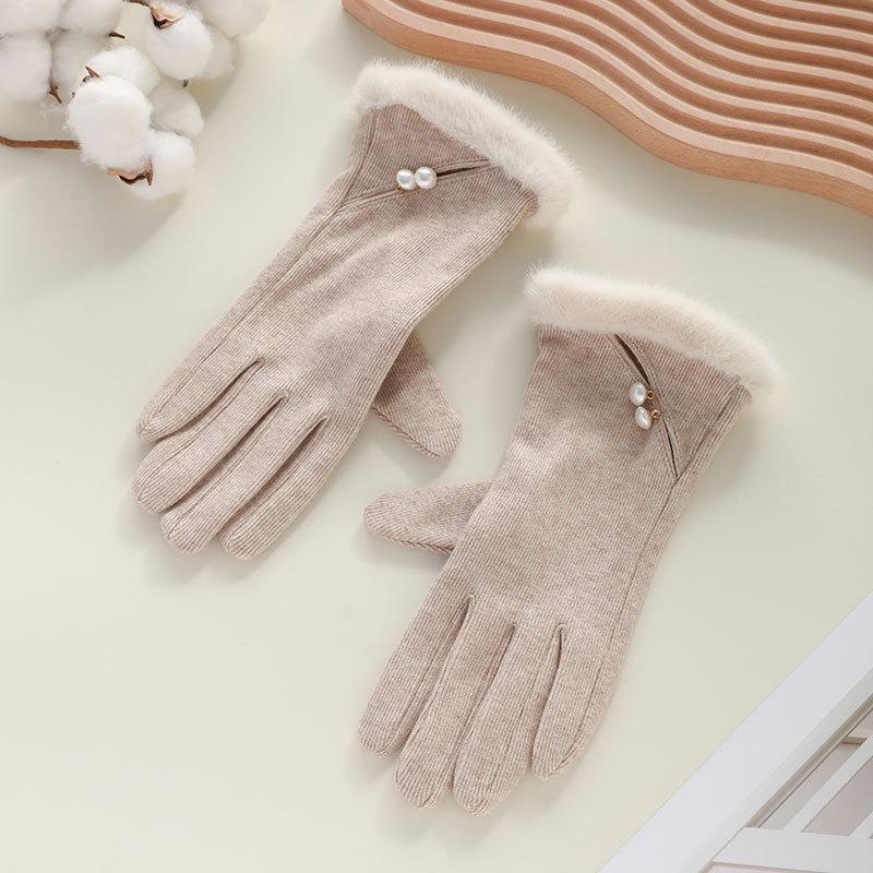 Осенне-зимние перчатки для женщин, тонкие эластичные из немецкого бархата, для активного отдыха, езды на велосипеде и вождения, с сенсорным экраном, зимние теплые перчатки из искусственной шерсти