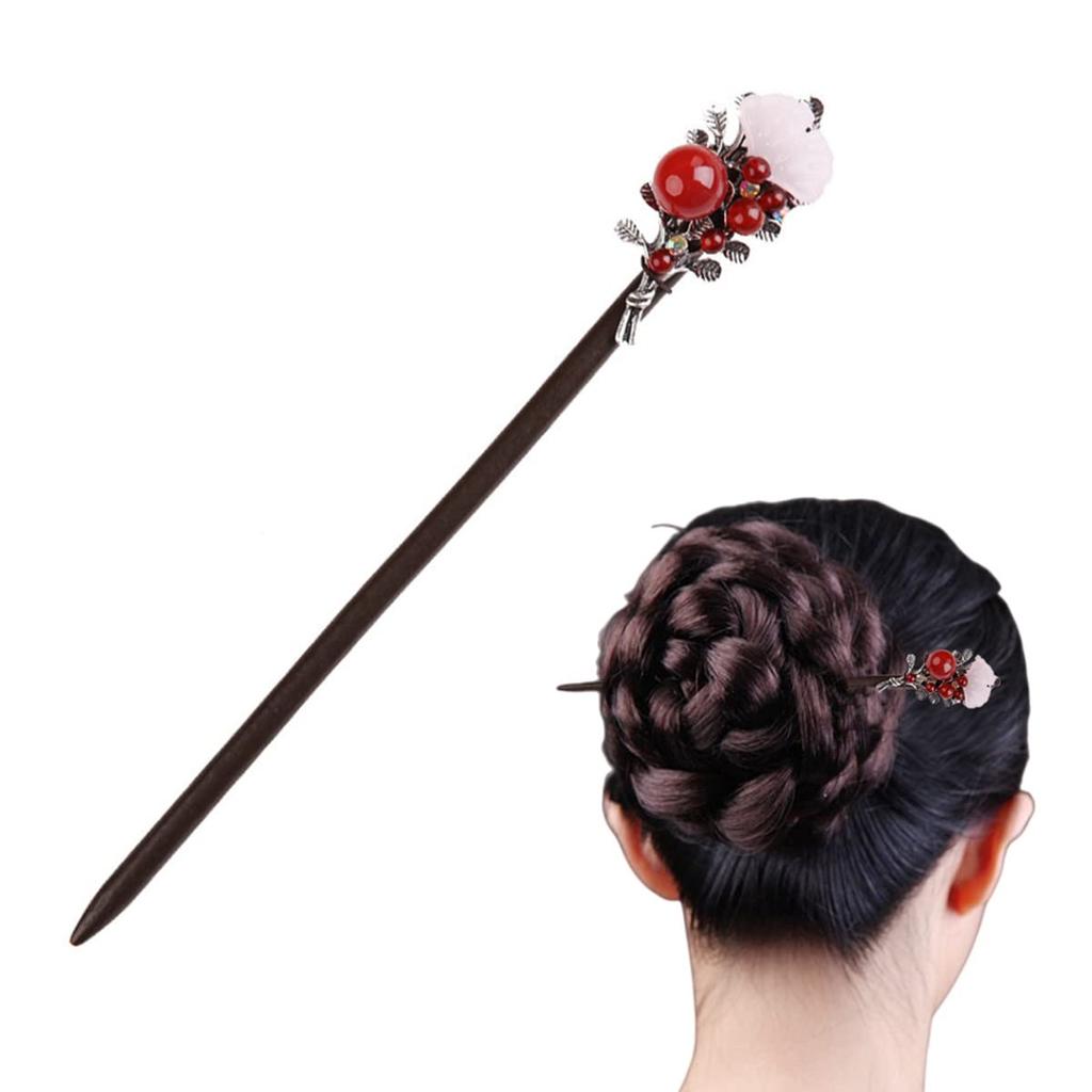 Frcolor Деревянные Одиночные Волосы Волосы Классические Волосы Совершеннолетия Японские Украшения Для Волос Шпилька, Заколка, Зажим, Аксессуар, Черное Дерево, Агат, Узор,