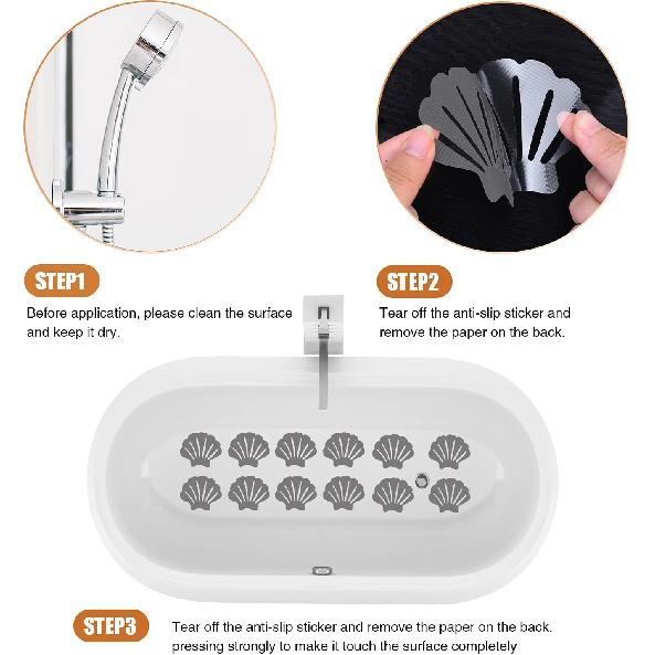 Non-Slip Bathtub Stickers, 24 PCS Shell Safety Bathroom Tubs Showers Treads Adhesive Decals Scraper (Gray)