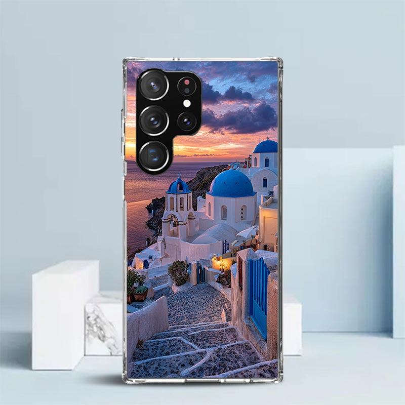 Греция Летом Санторини Мягкий Чехол для Samsung Galaxy S25 Edge S26 S24 S23 Ultra Чехол для Телефона S22 S21 Plus S20 FE Печатный Узор