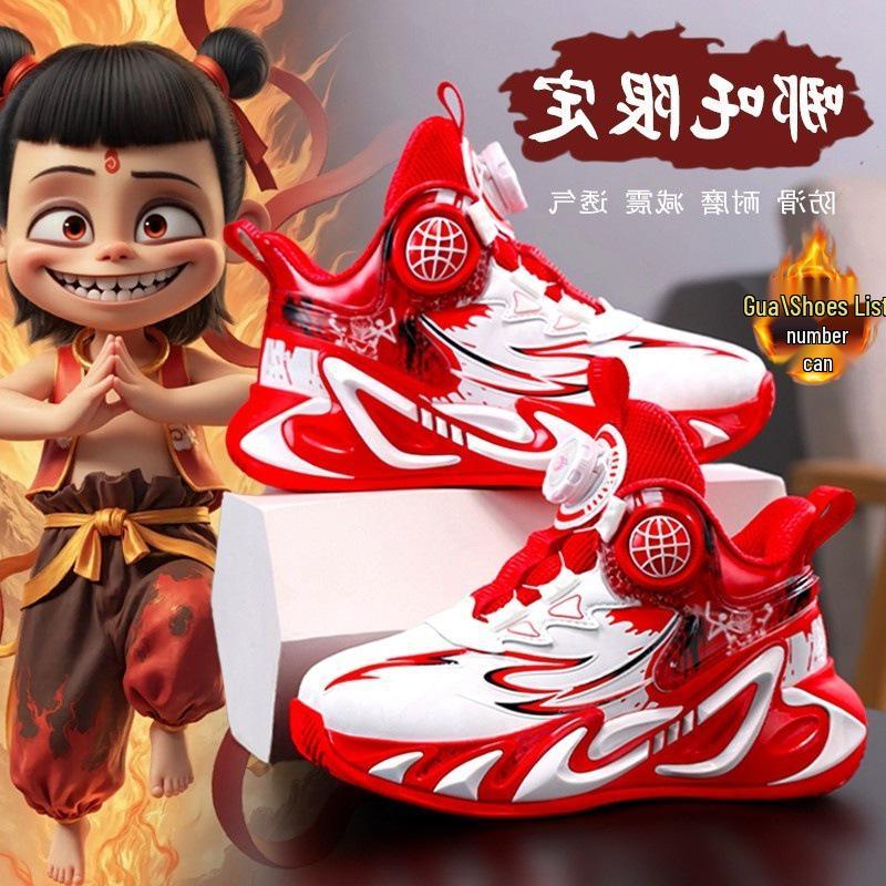 Зимние спортивные кроссовки для мальчиков Nezha 2025: Нескользящие баскетбольные кроссовки с бархатной подкладкой